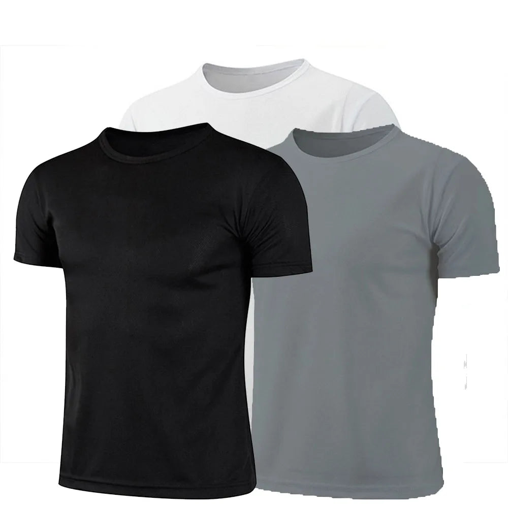 2024 New Men Solid color T-shirt men Sporting Casual Tee Shirt Male Gym Running Black Quick dry T-shirt Fitness Sports